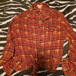 Red and Yellow Plaid Button-Up Shirt
